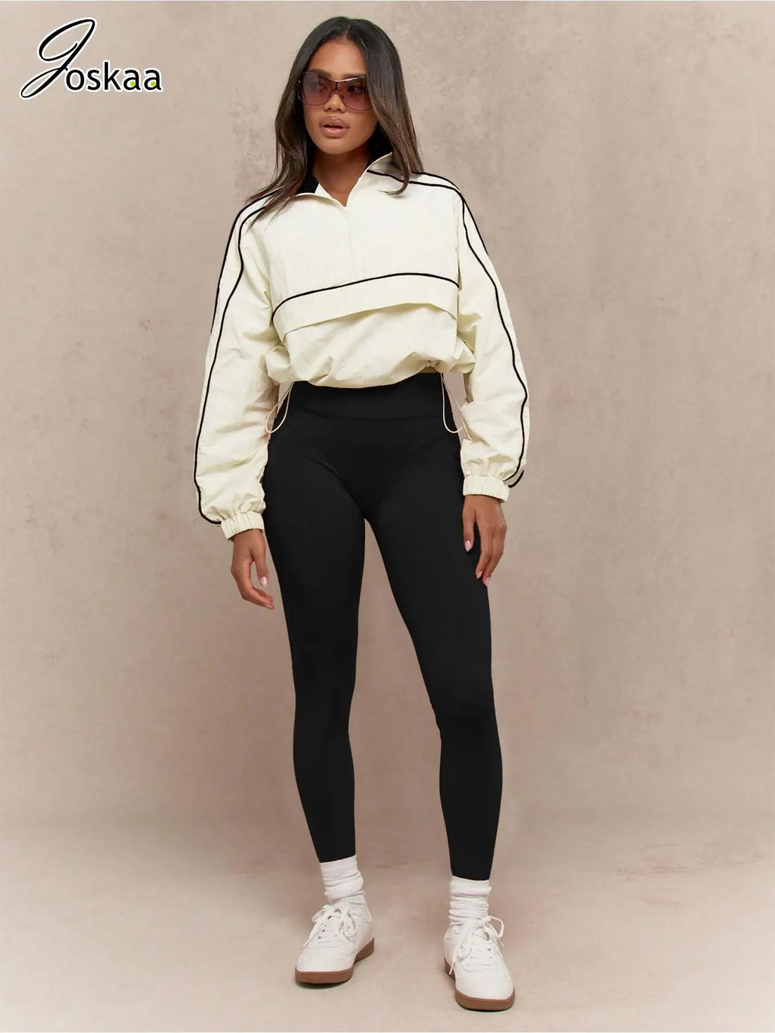 Women's Long Sleeve Sporty Nylon Full Two Piece Set – Women's Fashion Wholesale – Front View