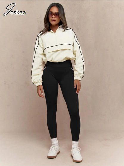 Women's Long Sleeve Sporty Nylon Full Two Piece Set – Women's Fashion Wholesale – Front View