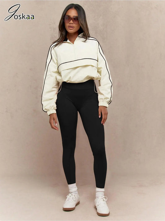Women's Long Sleeve Sporty Nylon Full Two Piece Set – Women's Fashion Wholesale – Front View