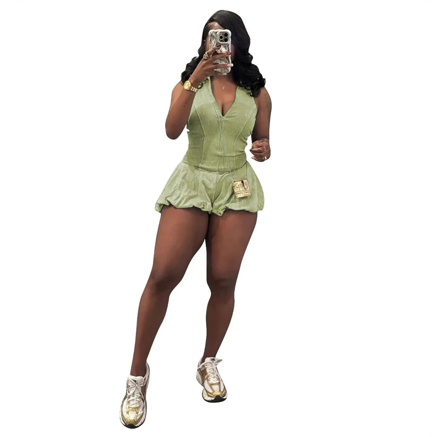 Women's Sleeveless Bodycon Sporty Bubble Romper