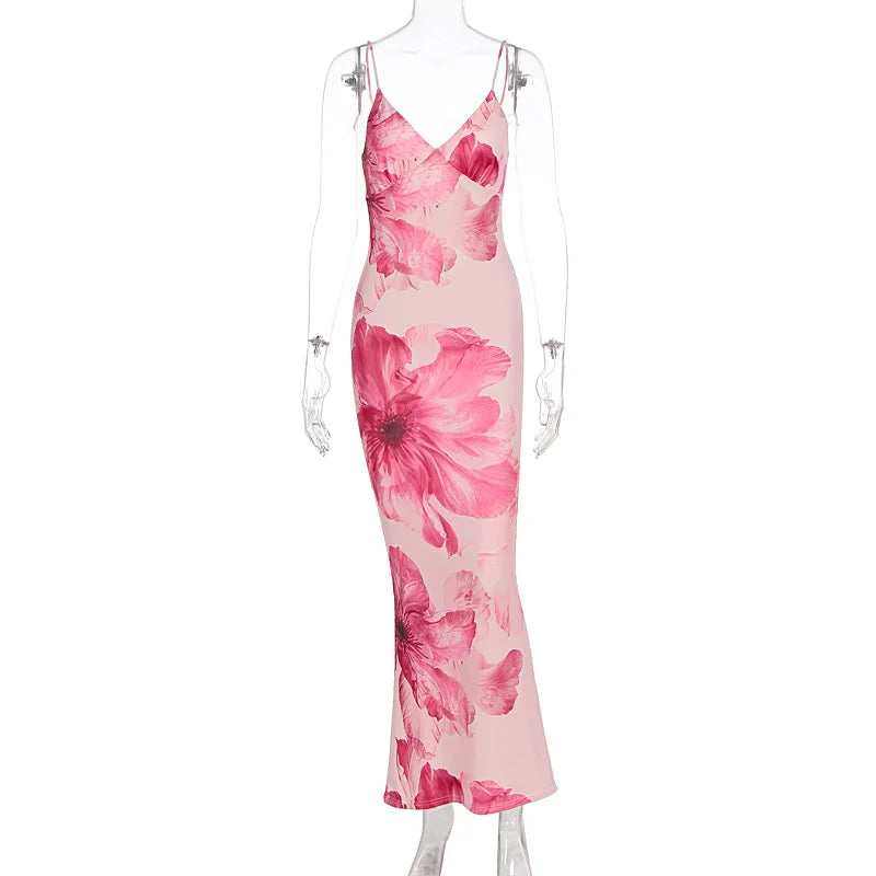 Women's Floral Print Sleeveless Bodycon Maxi Dress