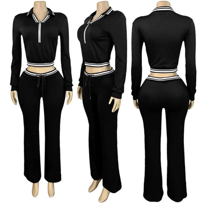 Women's Long Sleeve Crop Flare Two Piece Set