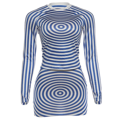 Women's Striped Long Sleeve Two Piece Set - Detail View