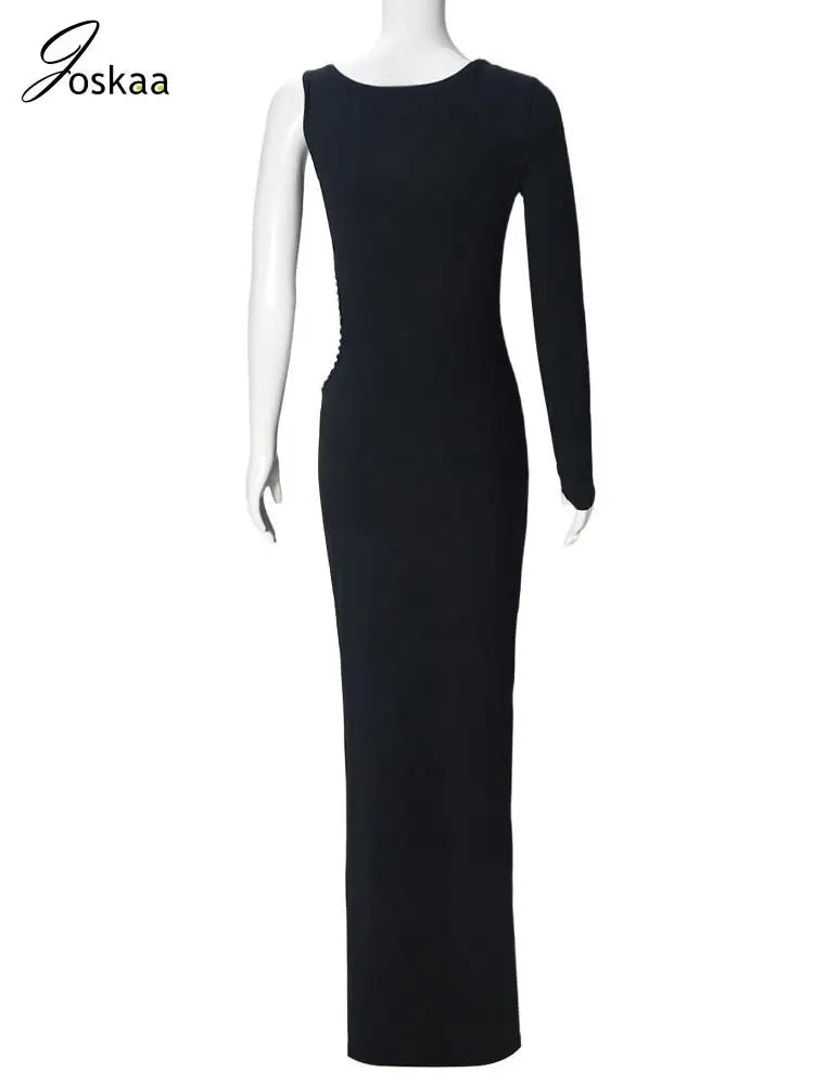 Women's Rhinestone Cutout Bodycon Maxi Dress Black – Detail View