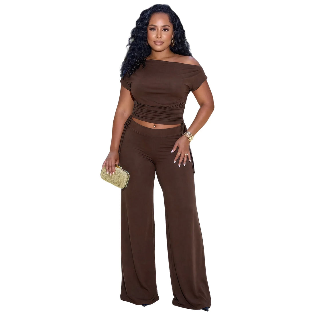 Joskaa Wide Leg Two Piece Set Sporty Off Shoulder - two piece set image 5