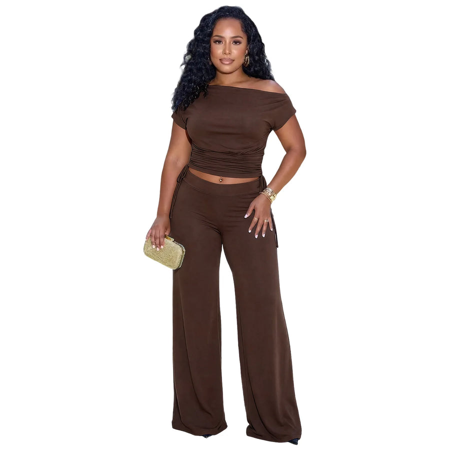 Joskaa Wide Leg Two Piece Set Sporty Off Shoulder - two piece set image 5