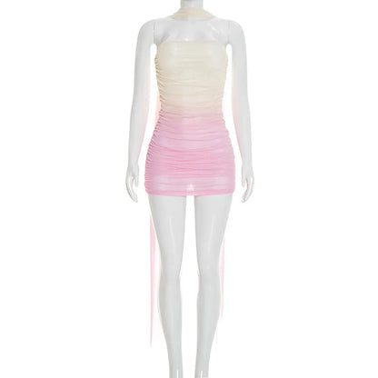 Women's Mesh Backless Strapless Mini Dress