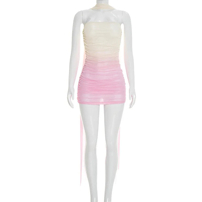 Women's Mesh Backless Strapless Mini Dress