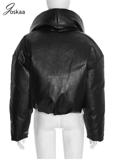 Women's Faux Leather Long Sleeve Crop Jacket Black – Detail View