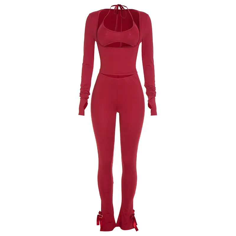 Women's Halter Strapless Long Sleeve Wide Leg Two Piece Set - Additional View 7