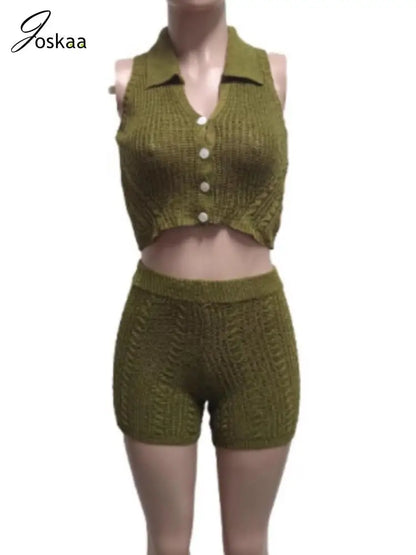 Wholesale Women's Knit Crop Ribbed Two Piece Set Army Green – Side View