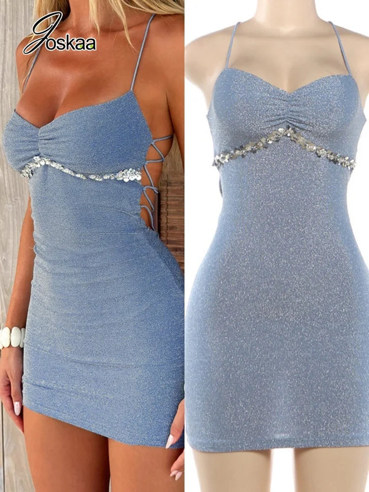 Women's Sequin Backless Sleeveless Bodycon Mini Dress 7133 - Women's Fashion Wholesale - Front View