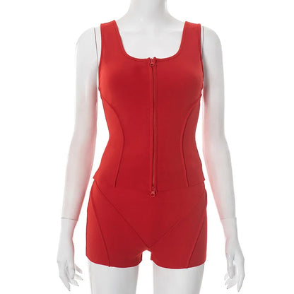 Women's Crop Zip Sport Tank Two Piece Set
