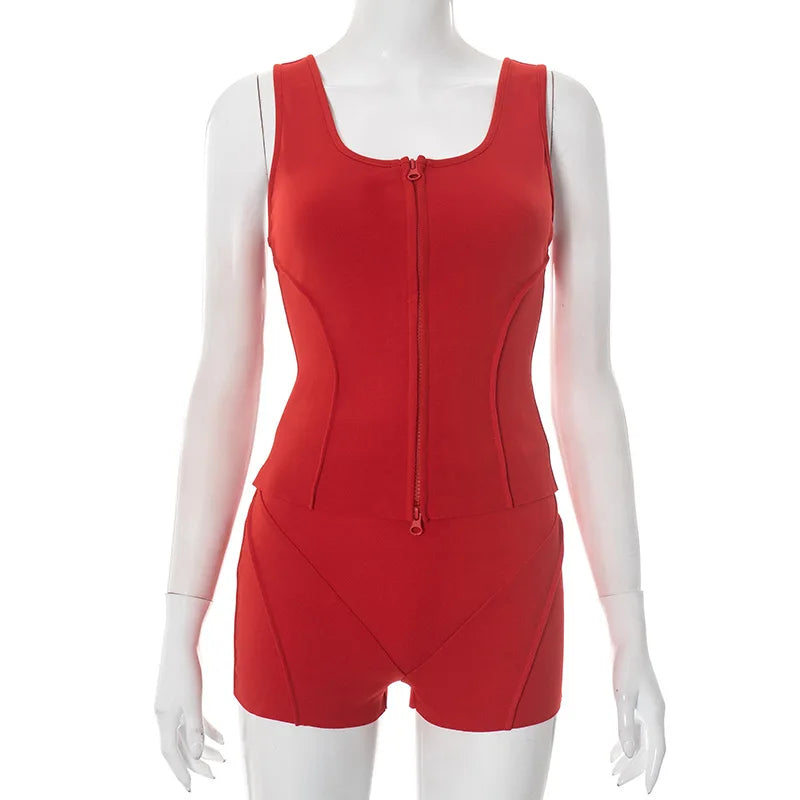 Women's Crop Zip Sport Tank Two Piece Set