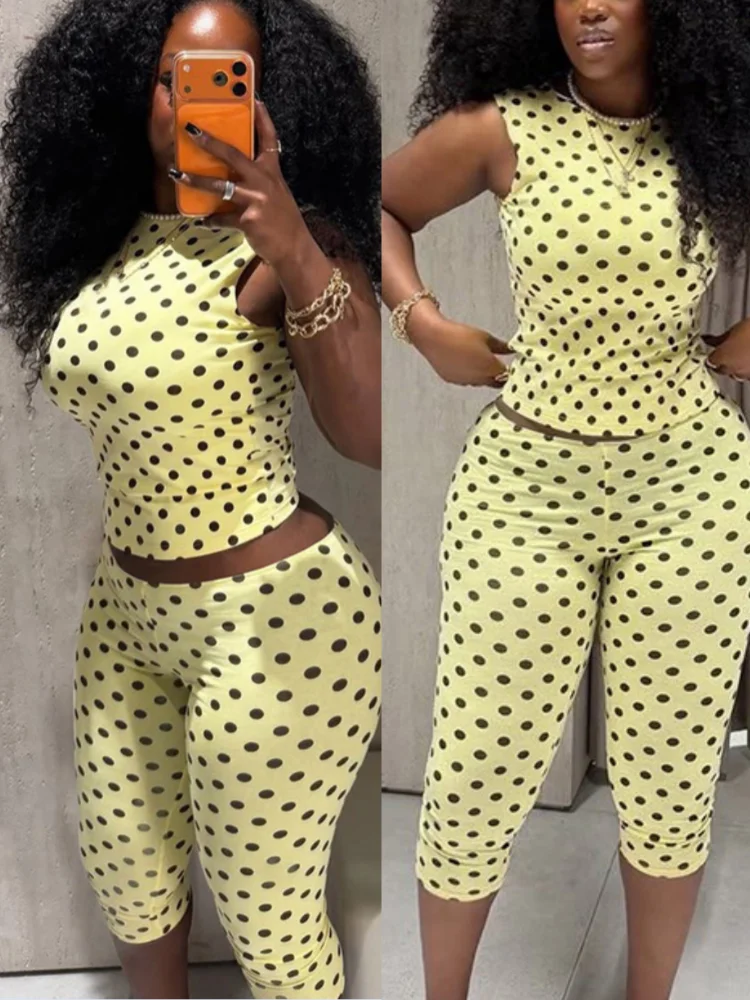 Women's Polka Dot Sleeveless Crop Two Piece Set – Women's Fashion Wholesale – Front View
