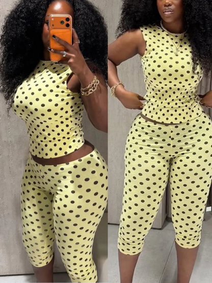 Women's Polka Dot Sleeveless Crop Two Piece Set – Women's Fashion Wholesale – Front View