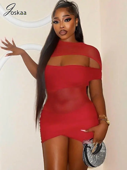 Wholesale Women's Mesh Ruched Cutout Mini Dress – Women's Fashion Wholesale – Front View