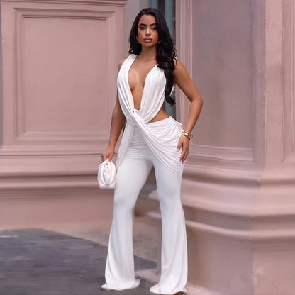 Women's Ruched Backless Sleeveless Romper