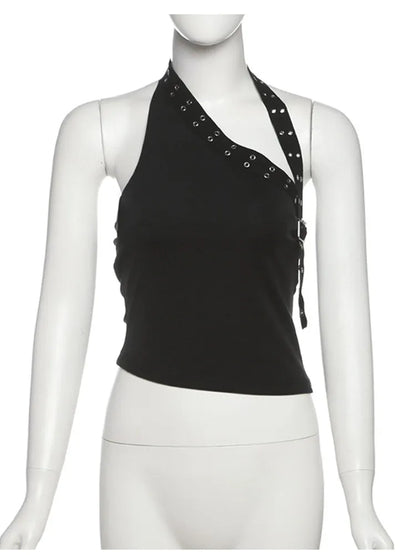 Women's One Shoulder Crop Black Two Piece Set