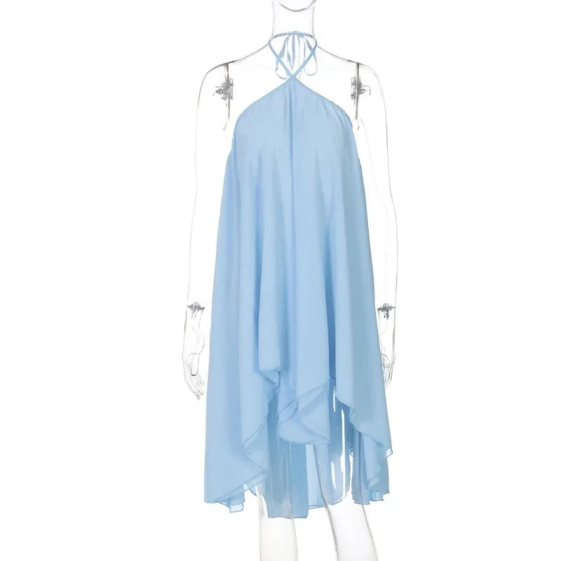 Women's Lace Ruched Backless Halter Mini Dress