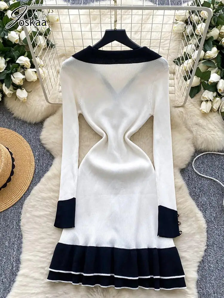 Wholesale Women's Knit Long Sleeve Ribbed Dress Blue – Back View