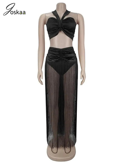 Women's Maxi Beach Strappy Two Piece Set Black – Back View