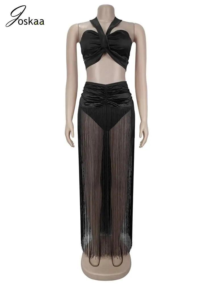 Women's Maxi Beach Strappy Two Piece Set Black – Back View