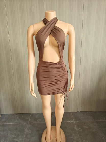 Women's Backless Cutout Halter Mini Dress