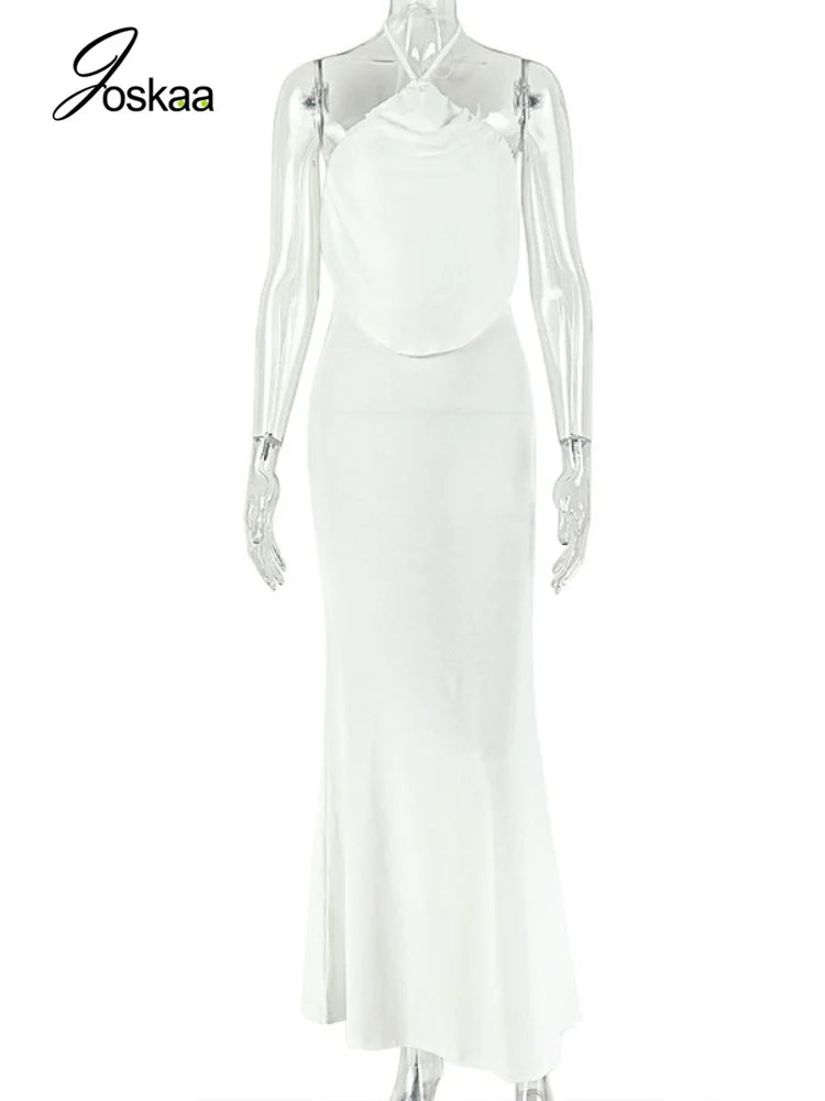 Women's Backless Halter Sleeveless Bodycon Maxi Dress - Back View