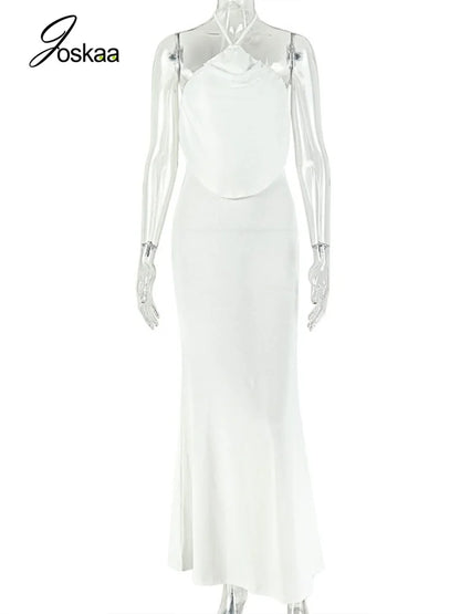 Women's Backless Halter Sleeveless Bodycon Maxi Dress - Back View