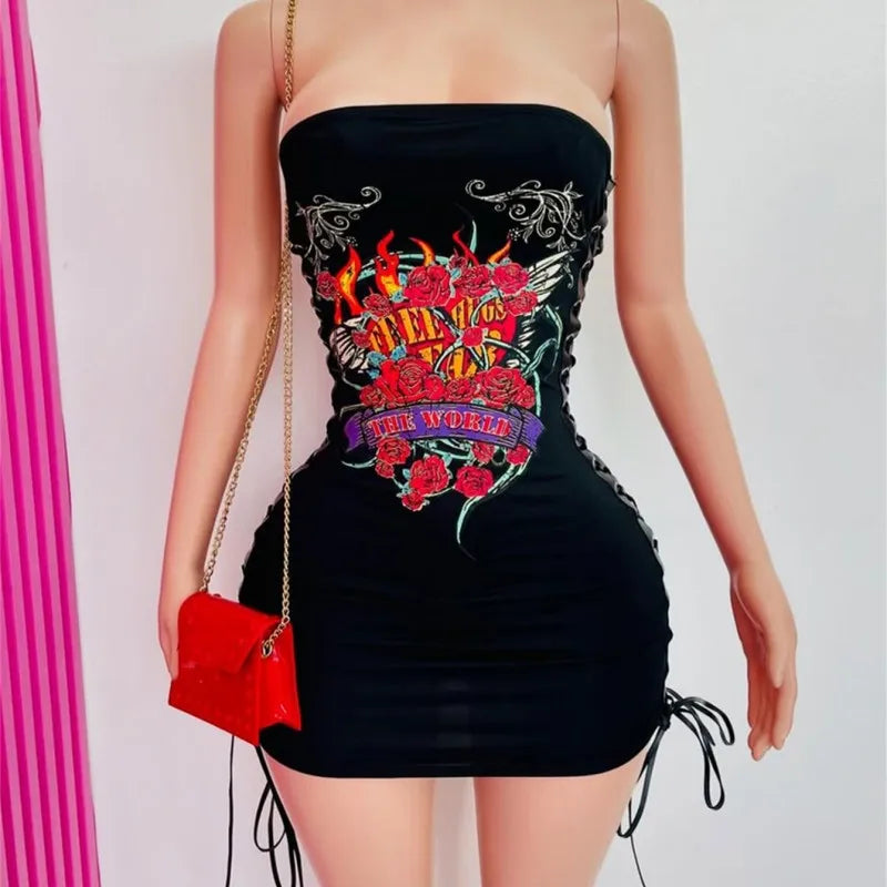 Women's Cutout Strapless Aesthetic Side Mini Dress