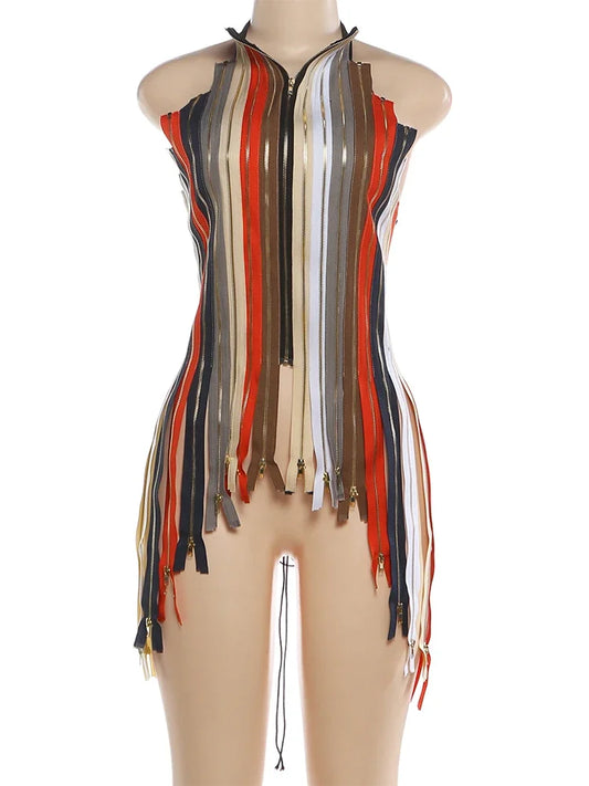 Joskaa Lace Backless Halter Zip Up Top - top image 2