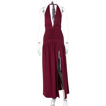 Women's Backless Halter Bodycon Maxi Dress