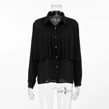 Women's Long Sleeve Pleated Fall Elegant Top
