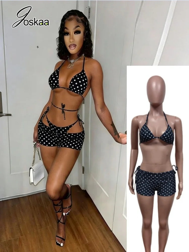 Women's Polka Dot Swimwear Pieces Printed Bikini Set – Women's Fashion Wholesale – Front View