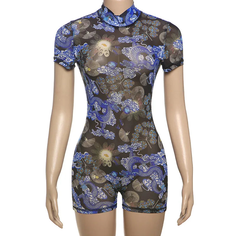Wholesale Women's Mesh Backless High Waist Romper