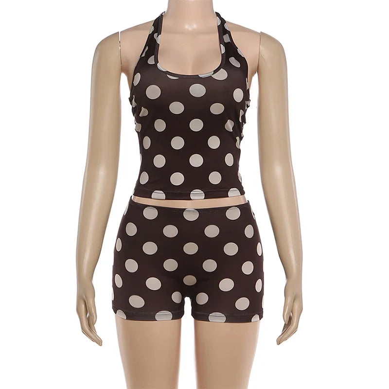 Joskaa Polka Dot Backless Halter Crop Two Piece Set - two piece set image 5