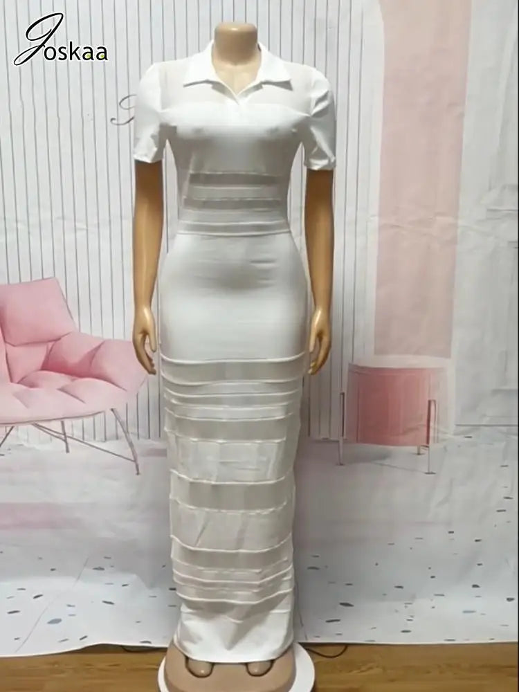 Women's Mesh Short Sleeve Bodycon Maxi Dress White – Detail View