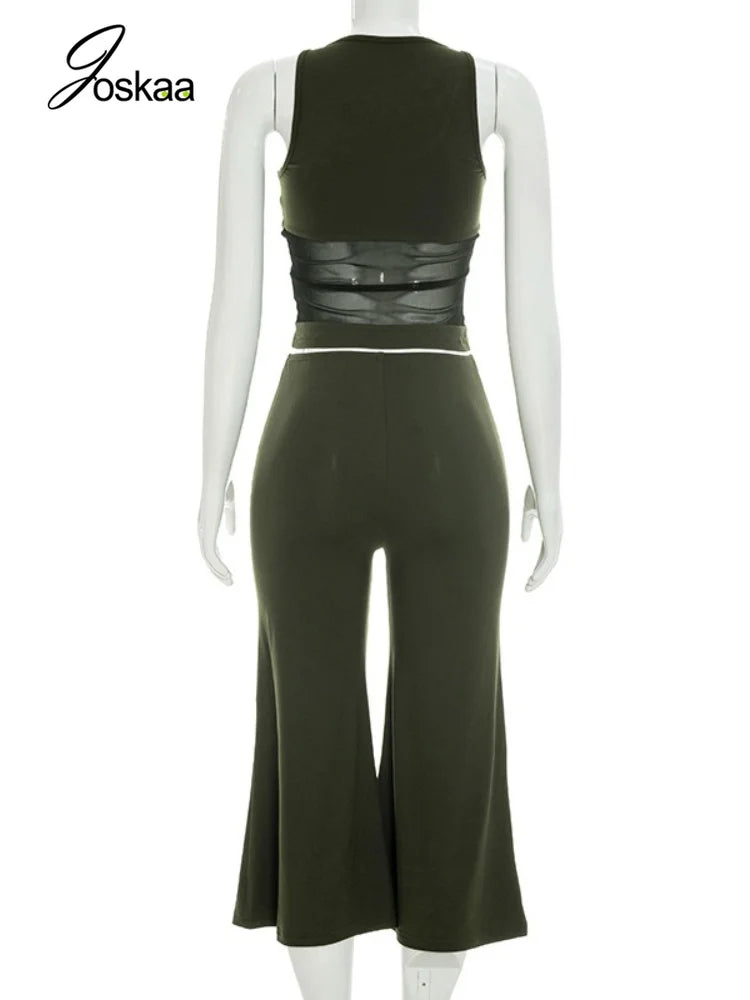Women's Mesh High Waist Wide Leg Two Piece Set - Detail View