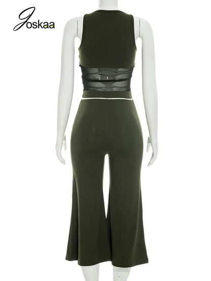 Women's Mesh High Waist Wide Leg Two Piece Set - Detail View