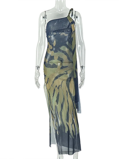 Joskaa Mesh Bodycon Maxi Dress Print See Through - maxi dress image 2