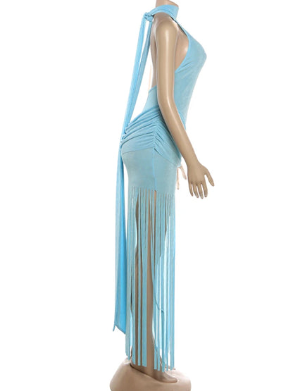 Joskaa Velvet Ruched Backless Halter Dress - dress image 3