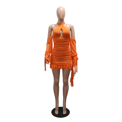 Joskaa Mesh Backless Halter Long Sleeve Mini Dress - mini dress image 7