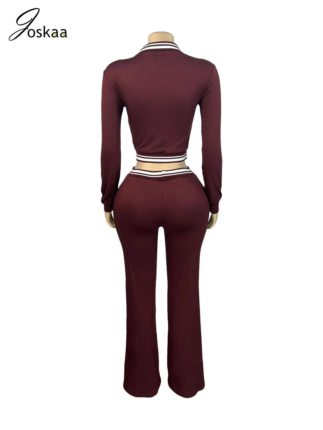 Women's Long Sleeve Crop Flare Two Piece Set White – Detail View