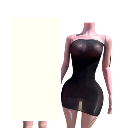 Women's Mesh Bodycon Ultra Thin Oil Mini Dress White – Back View