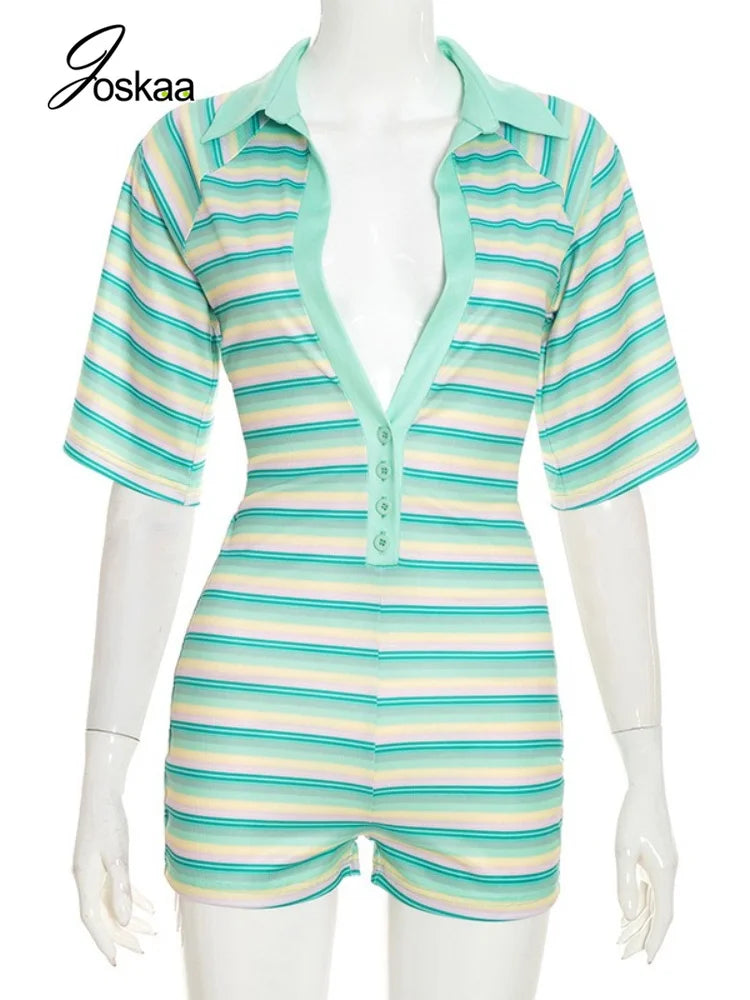 Women's Striped Bodycon Romper - Back View