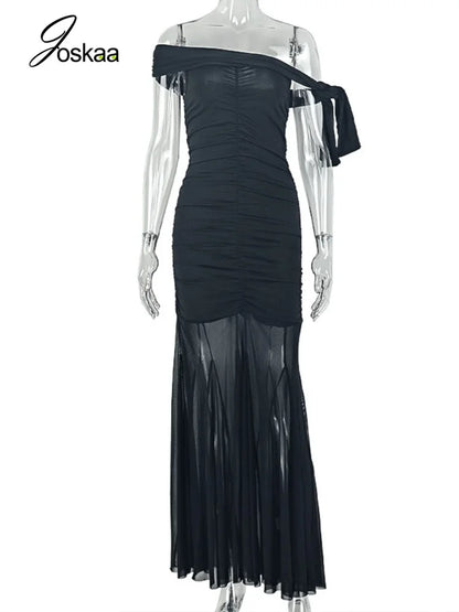 Women's Mesh Sleeveless Bodycon Maxi Dress Black – Back View