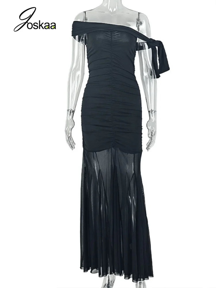Women's Mesh Sleeveless Bodycon Maxi Dress Black – Back View