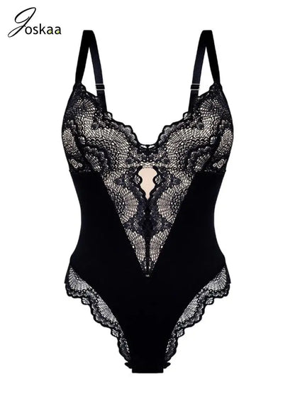 Women's Lace Patchwork Bodysuits V-neck Bodysuit – Women's Fashion Wholesale – Front View