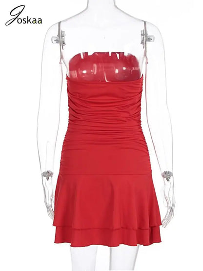 Women's Backless Strapless Bodycon Mini Dress Red – Detail View